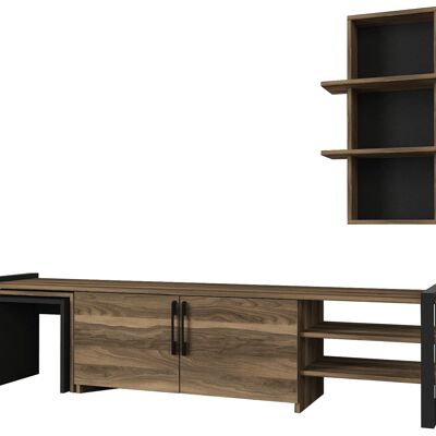 Wall unit Epica metal feet walnut black with 2 integrated side tables