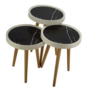 Table d'appoint set de 3 3D avec verre rond noir blanc CM02