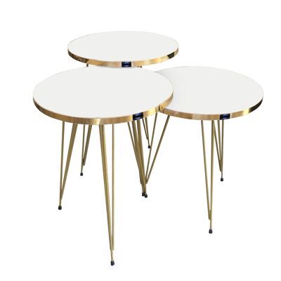 Side table white round set of 3 metal feet EYGD07