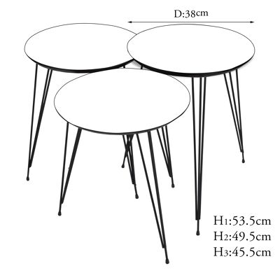 Set of 3 Side Tables Round Gray Marble Effect Metal Feet EYGD09