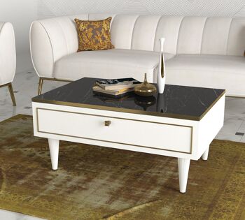 Table basse Ravenne effet marbre blanc 1