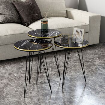 Table d'appoint set de 3 aspect marbre noir 21246122 4