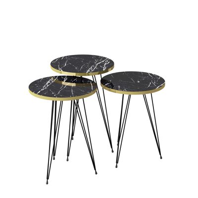 Set of 3 Side Tables Marble Effect Black 21286139