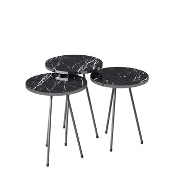 Set de 3 Tables d'Appoint Effet Marbre Noir 21796177 1