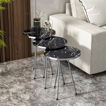 Set de 3 Tables d'Appoint Effet Marbre Noir 21796177 3