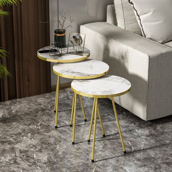 Set de 3 Tables d'Appoint Effet Marbre Blanc 21766238 3