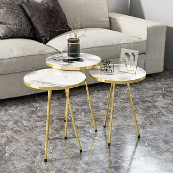 Set de 3 Tables d'Appoint Effet Marbre Blanc 21766238 4