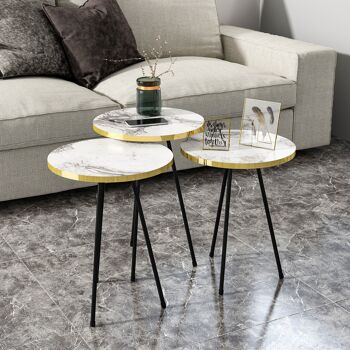 Set de 3 Tables d'Appoint Effet Marbre Blanc 21786245 4