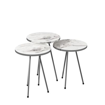 Side table set of 3 marble look white 10696252