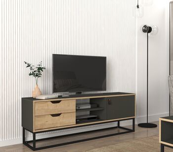 Meuble bas TV Dolores pieds métal safir anthracite 3