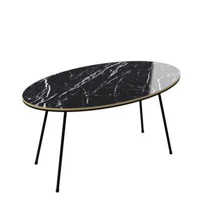Marble Effect Oval Coffee Table Black 22126948