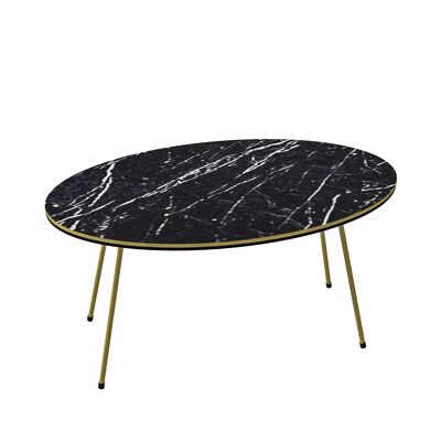 Marble Effect Oval Coffee Table Black 21936979