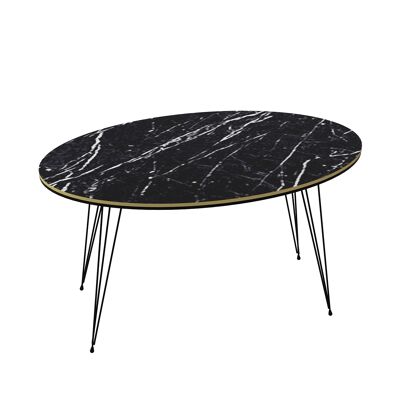 Marble Effect Oval Coffee Table Black 20576986