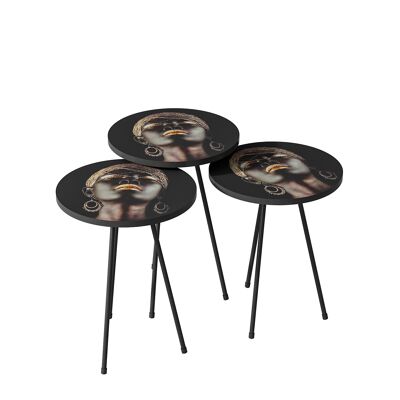 Tavolino set di 3 piedini in metallo nero lady round 10878430