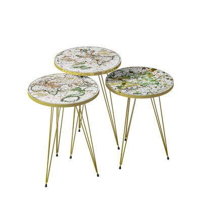 Set di 3 tavolini laterali in metallo dorato con piedini di carta rotondi 10848423