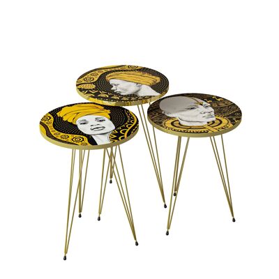 Set di 3 Tavolini Laterali Piedini in Metallo Oro Afro Arancio Rotondo 10828409