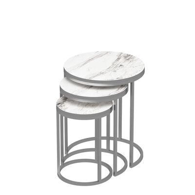 Tavolino Set di 3 Piedini in Metallo Effetto Marmo Argento Bianco Rotondo 90198355