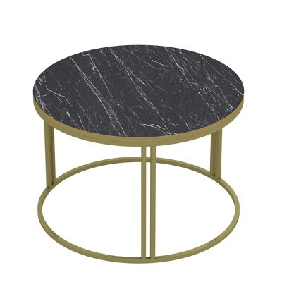 Table basse Doré Effet Marbre Pieds Métal Noir Rond 90248270