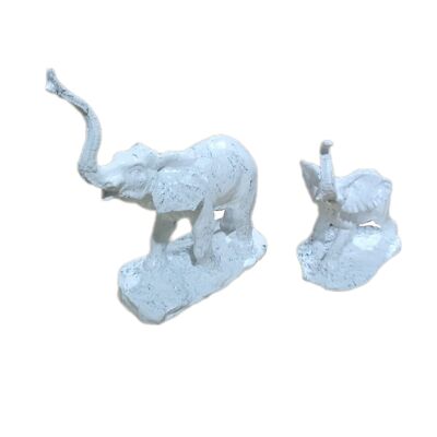 Skulptur Elefant 2er Set Weiß Marmoroptik