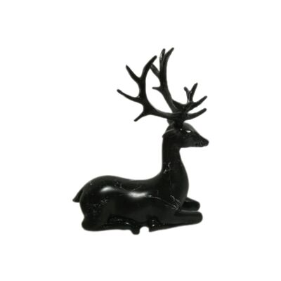 Sculpture Cerf Assis Effet Marbre Noir