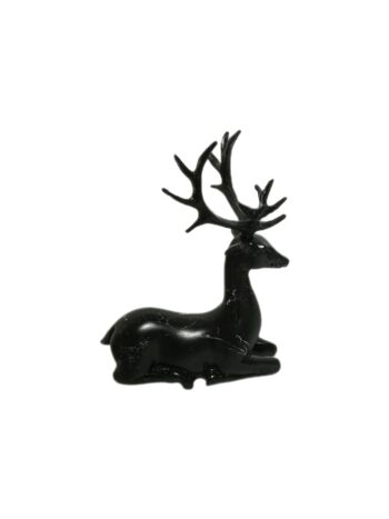 Sculpture Cerf Assis Effet Marbre Noir 1