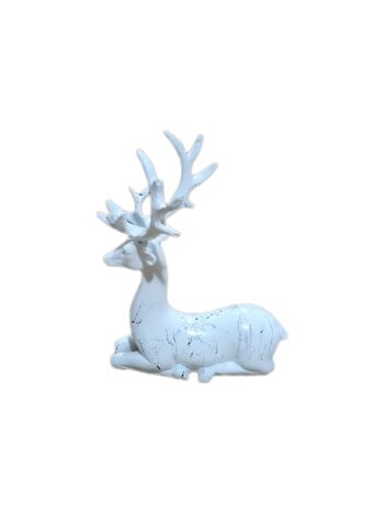 Sculpture Cerf Assis Effet Marbre Blanc 1