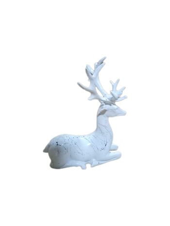 Sculpture Cerf Assis Effet Marbre Blanc 2