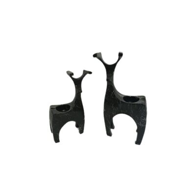 Scultura cervo set di 2 candelieri effetto marmo nero