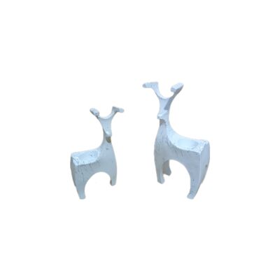 Sculpture cerf lot de 2 bougeoirs aspect marbre blanc