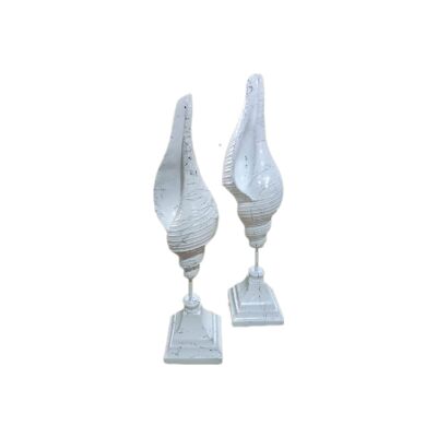 Sculpture Shell Set of 2 White Marble Effect