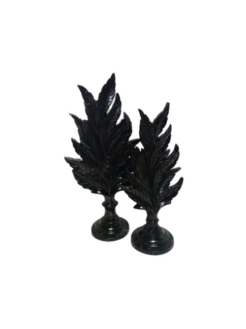 Skulptur Blatt 2er Set Stehend Schwarz Marmoroptik