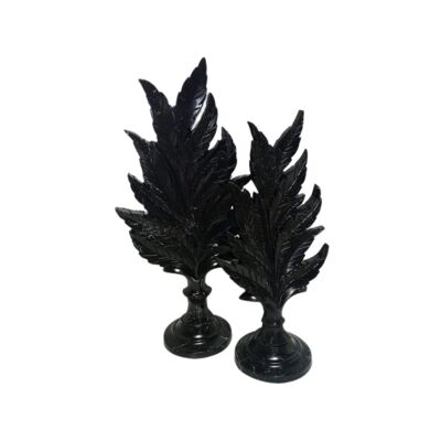 Skulptur Blatt 2er Set Stehend Schwarz Marmoroptik