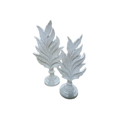 Sculpture Leaf Set of 2 Standing White Marble Effect