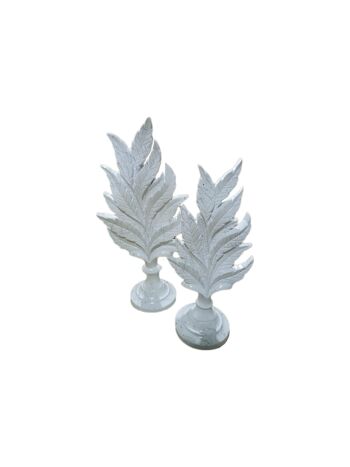 Sculpture Feuille Lot de 2 Debout Effet Marbre Blanc 1