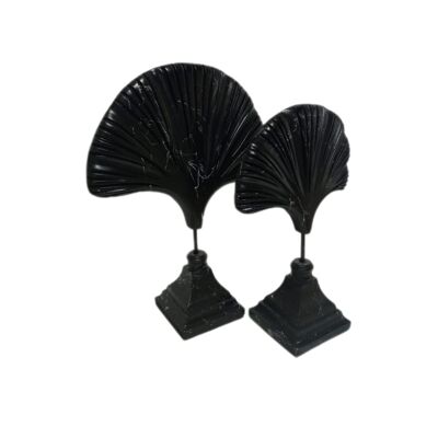 Sculpture Leaf Set of 2 Oval Black Marble Effect