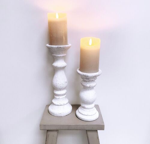 White Washed Stone Candle Stick - Medium