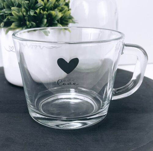Black Love Heart Glass Mug
