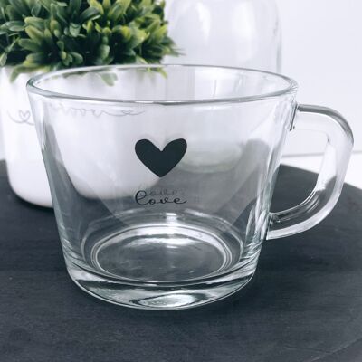 Mug en verre Love Heart noir