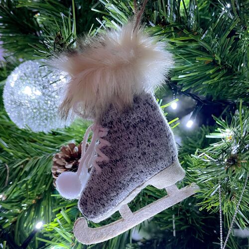 Ice Skating Boot Tree Decoration - Grey