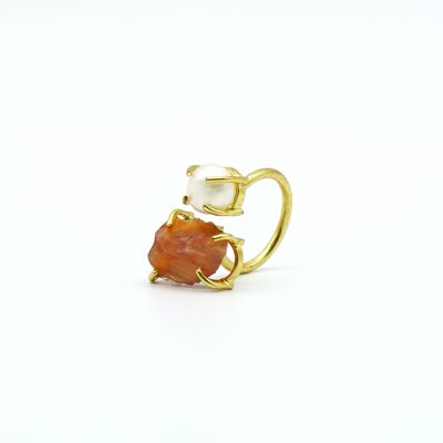 Women's rings, golden Pearl and Carnelian, adjustable.   Fashion.   Golden.   Hand made.   Weddings, guests.