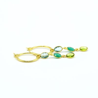 Women's earrings, long with green Crystals. Gold, jewelry, summer.