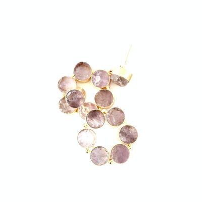 Amethyst large hoop earrings, women.   trend.   Golden.  	Weddings, guests.   Spring.   Hand made.