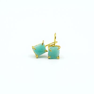 Women's earrings, gold, pendants with Amazonite.   Golden Fashion.  	Weddings, guests.   Hand made.