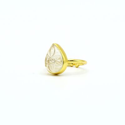 Transparent Quartz Teardrop Ring.   Adjustable.   Golden.   Hand made.   Weddings, guests.