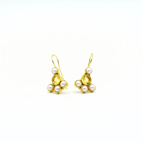 Pendientes de perlas y cristal amarillo