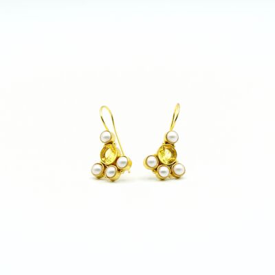 Pearl and yellow crystal earrings