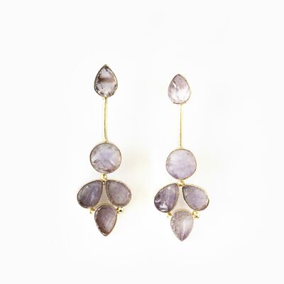 Amethyst maxi earrings.   Big.   Golden.  	Hand made.   Weddings, guests.