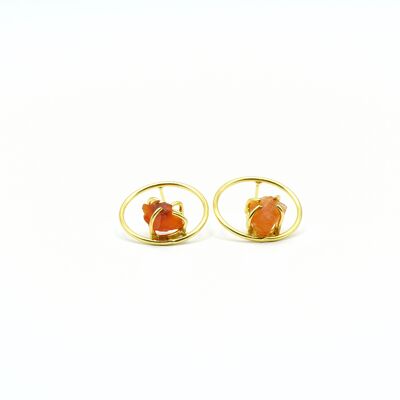 Hoop earrings, for women, with Carnelian, adjustable.   Fashion .   Golden.  	Golden.  	Hand made.   Weddings, guests.