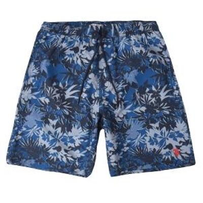 Linen Palm Print Swim Short , Navy Blazer