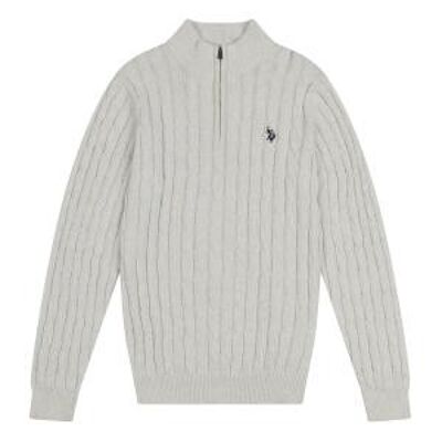 Cotton Cable Knit 1/4 Zip , Light Grey Marl